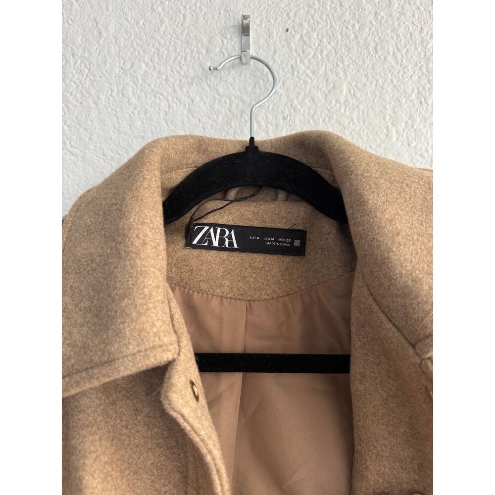 Zara Cropped Wool Blend Utility Jacket Camel Medium NWOT - Picture 5 of 5